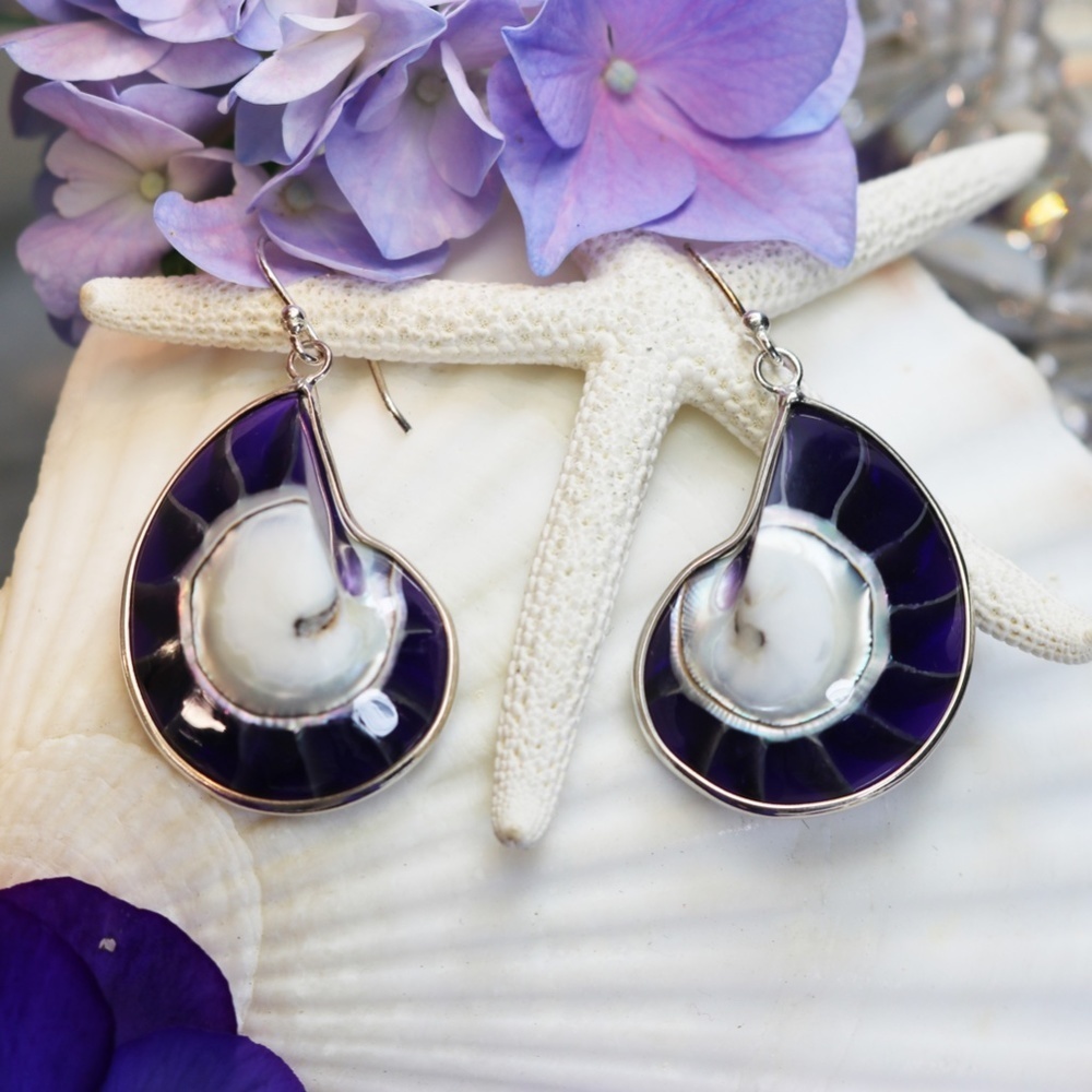 NEW! Black & Silver French Wire Seashell Earrings - Picture 9 of 15